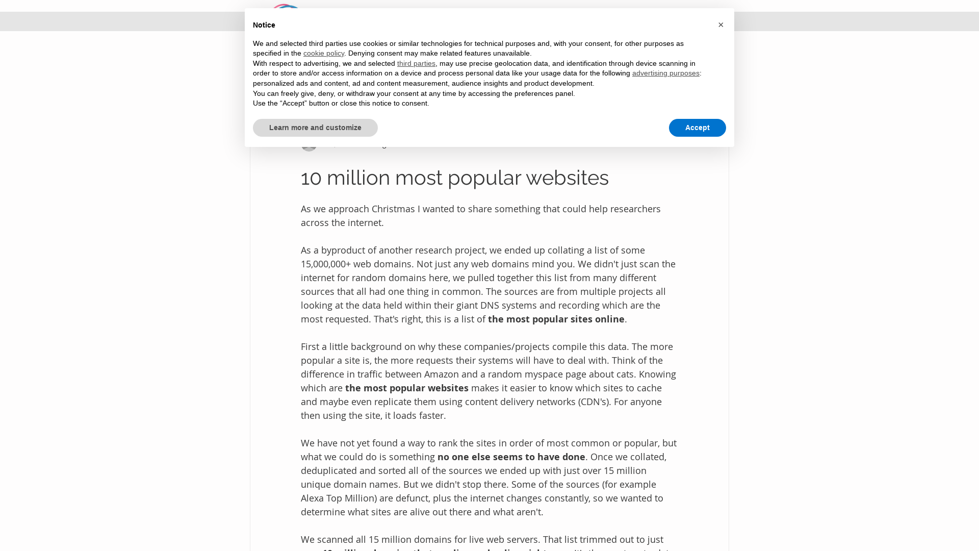 10 million most popular websites