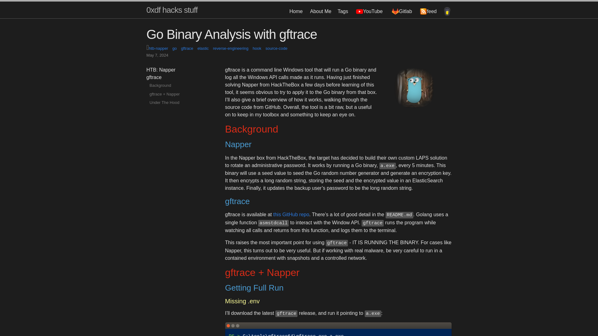 Go Binary Analysis with gftrace | 0xdf hacks stuff