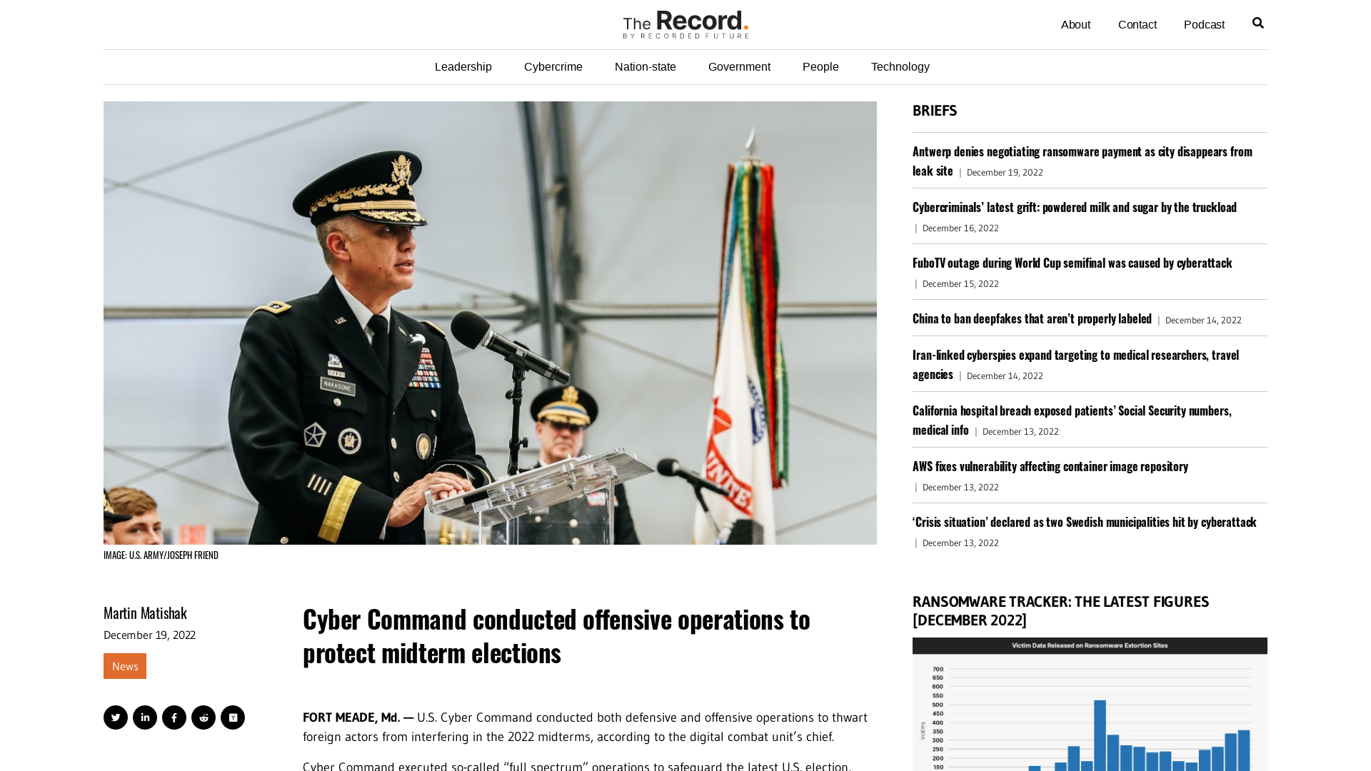 Cyber Command conducted offensive operations to protect midterm elections - The Record by Recorded Future