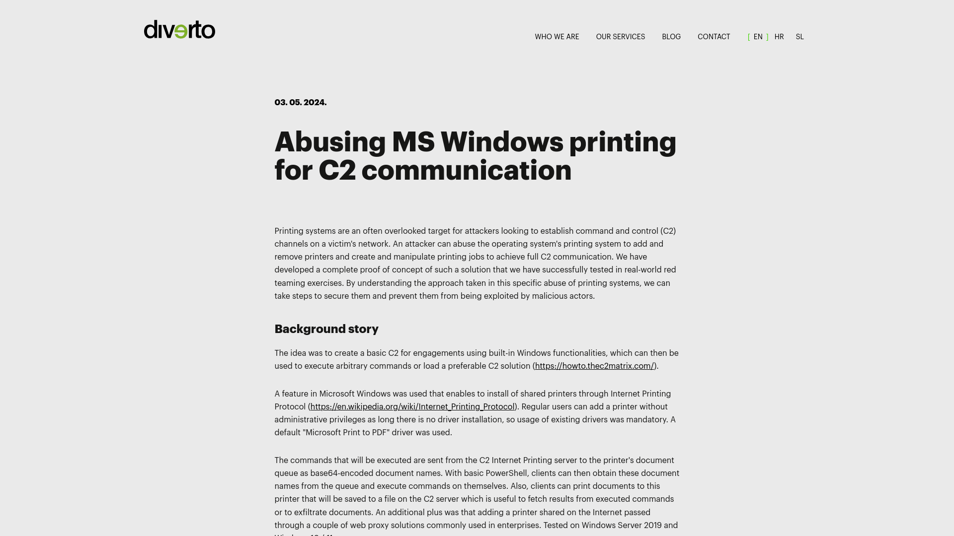 Abusing MS Windows printing for C2 communication