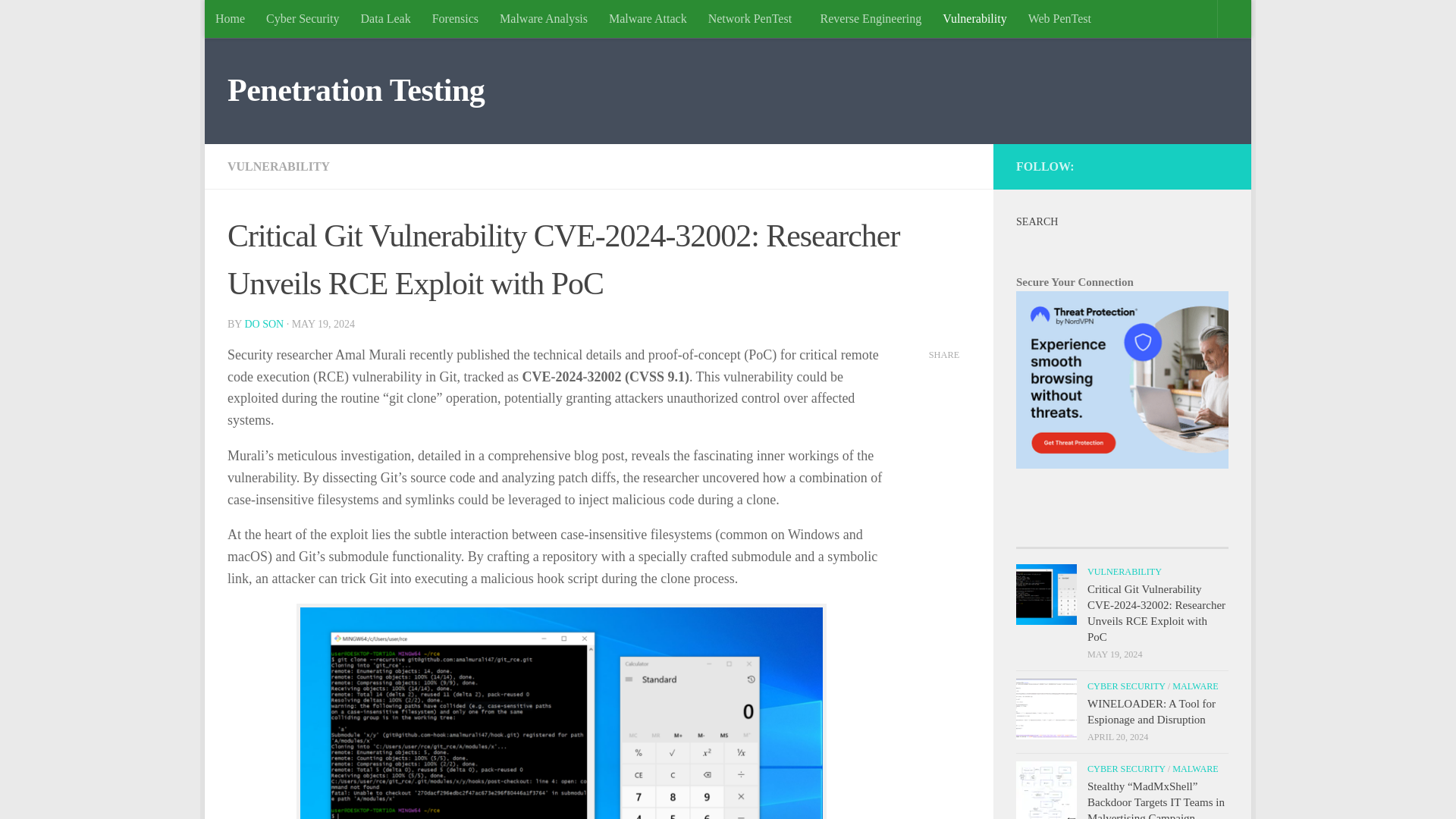 Critical Git Vulnerability CVE-2024-32002: Researcher Unveils RCE Exploit with PoC