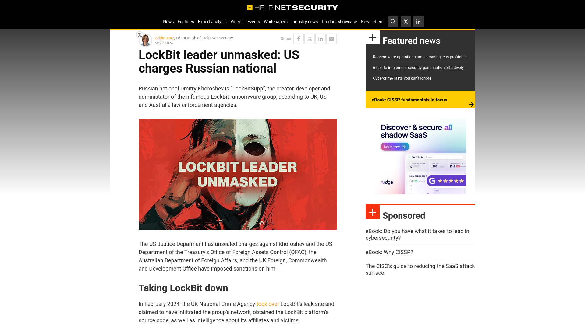 LockBit leader unmasked: US charges Russian national - Help Net Security