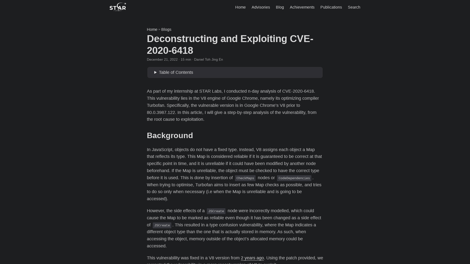 Deconstructing and Exploiting CVE-2020-6418 | STAR Labs