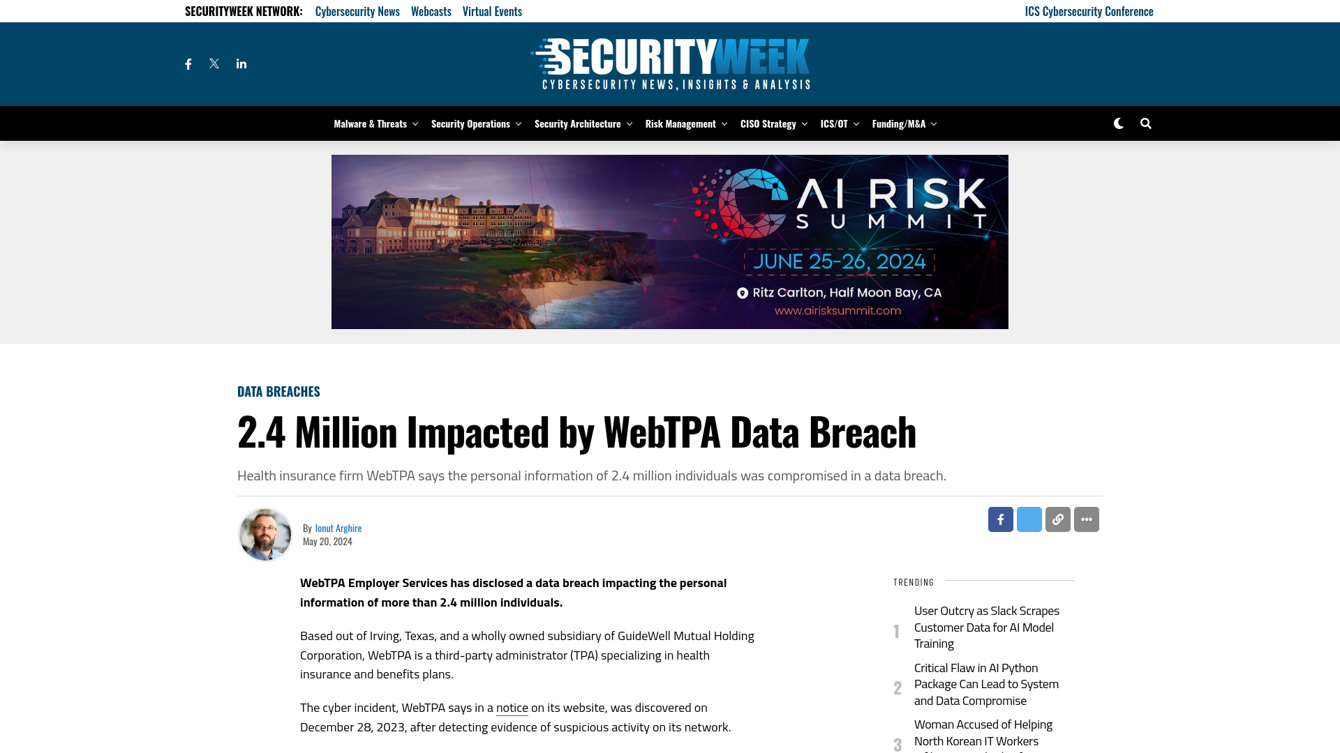 2.4 Million Impacted by WebTPA Data Breach - SecurityWeek