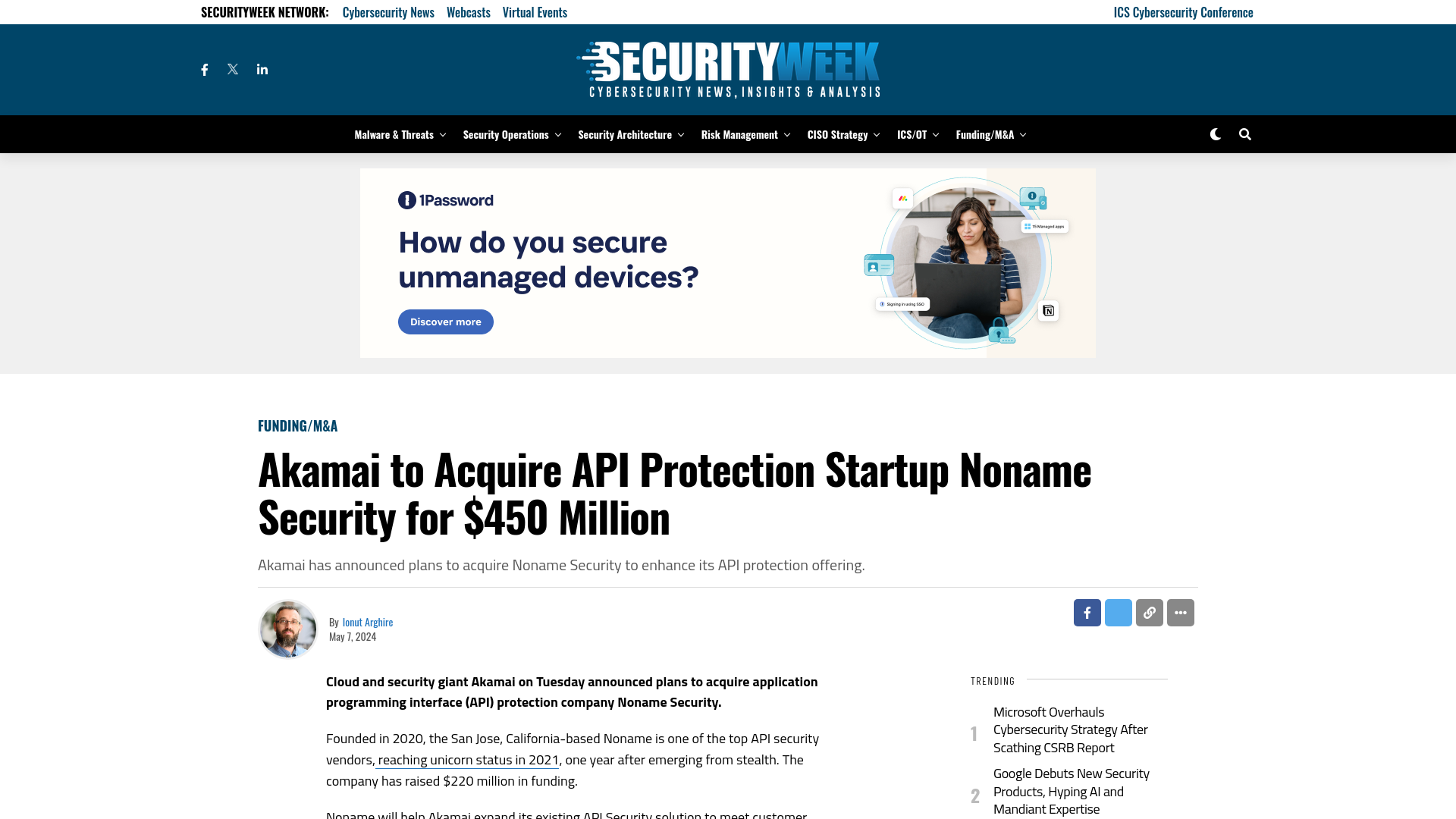 Akamai to Acquire API Protection Startup Noname Security for $450 Million  - SecurityWeek